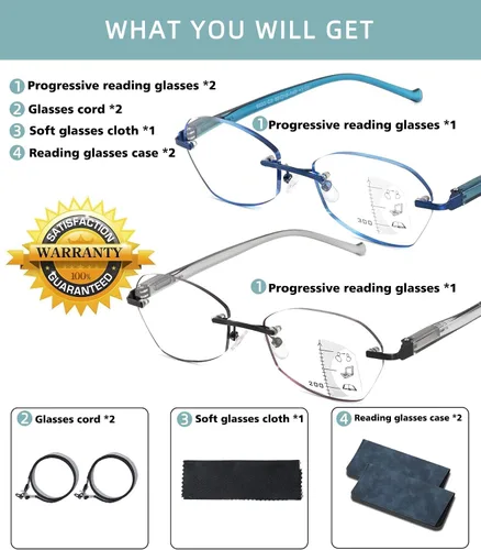 Vista 7 de Multifocus Gafas de lectura para mujer, progresivas, multifocales, sin marco, sin línea, lector bifocal, luz azul, diseño de computadora, lentes