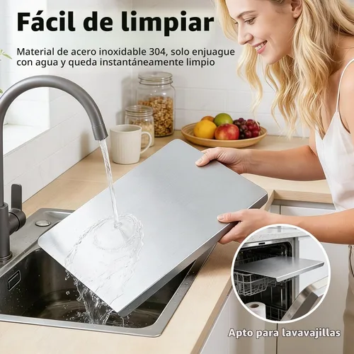 Vista 3 de Tabla de cortar para cocina, tabla de cortar de acero inoxidable con labio, tabla de cortar de metal para carne, verduras, frutas y masa de pan
