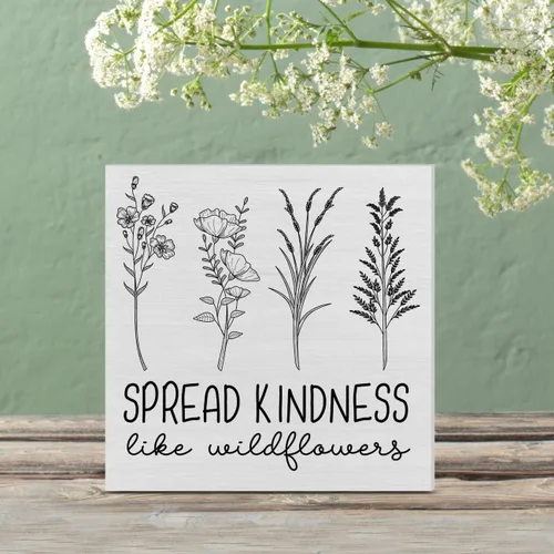 Vista 5 de Cartel de madera Spread Kindness Like Wildflowers, caja de madera con flores de granja, letrero de bloques de escritorio, letreros rústicos