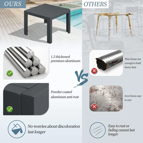 Vista 4 de NICESOUL® Mesas auxiliares de aluminio, 2 piezas, mesas de té grises para patio al aire libre, porche, muebles de patio trasero, piezas en pares