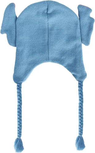 Vista 2 de Disney Stitch Beanie Hat, gorro de punto de invierno peruano con orejas y borlas 3D, azul, talla única, Azul