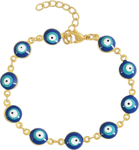 Vista 3 de Edforce Stainless Steel Pulsera de abalorios para mujer esmaltada protección contra el mal de ojo ajustable 7 pulgadas 1 pulgada extensor Esmalte