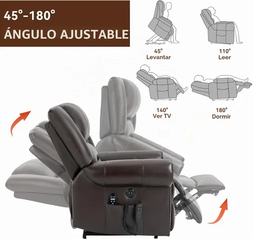 Vista 7 de Silla Elevadora Eléctrica de Doble Motor, Silla Reclinable que se Recuesta Completamente, Sillón Reclinable Eléctrico con Masaje y Calor