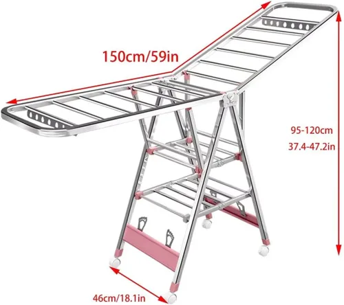 Vista 7 de Tendedero plegable para interiores, estante de secado de ropa plegable de 3 niveles, estante de secado independiente, con alas de altura ajustable