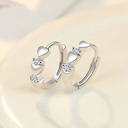 Vista 3 de Aretes de clip de moda, aretes colgantes de circonita cúbica con incrustaciones de corazón para mujer, joyería de boda, cumpleaños, regalo útil
