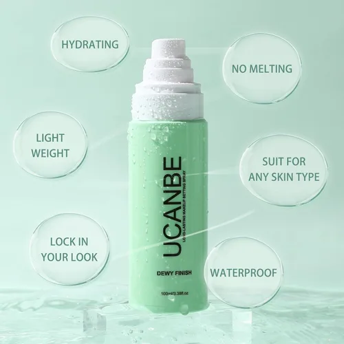 Vista 2 de UCANBE Spray fijador de maquillaje, acabado húmedo de larga duración, maquillaje en aerosol hidratante, bruma facial de secado rápido para brillo