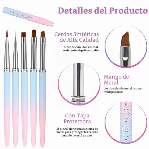 Vista 2 de Juego de 5 pinceles de limpieza de esmalte de uñas, cepillo removedor de esmalte de uñas con cepillo delineador de uñas, cepillo profesional para 3