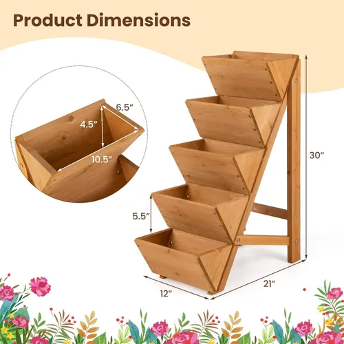 Vista 4 de Giantex Cama de jardín vertical elevada de madera de 5 niveles, soporte independiente para plantas con patas para hierbas, verduras y frutas, maceta
