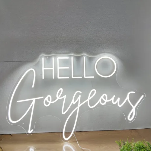 Vista 10 de Letreros de neón Hello Gorgeous para decoración de pared, letrero de 13.8 * 13.8 pulgadas de luz rosa para boda, decoración de compromiso