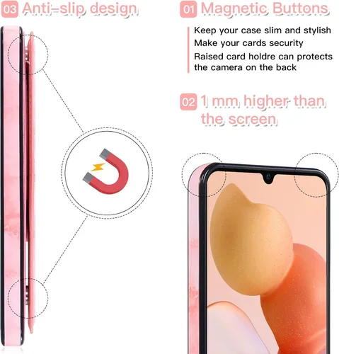 Vista 8 de Asuwish Funda de teléfono para Samsung Galaxy A13 5G con protector de pantalla de vidrio templado y billetera de mármol abatible con soporte