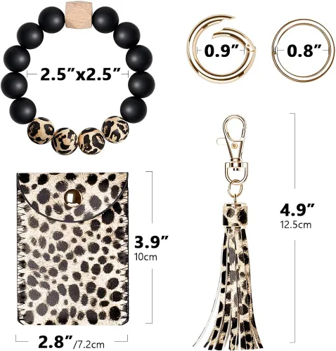 Vista 6 de UpUDo Llavero pulsera de silicona, pulsera con cuentas de silicona con cartera para tarjetas, llavero elástico para mujer