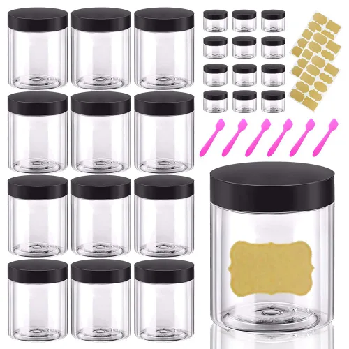 Vista 18 de Paquete de 12 recipientes pequeños de plástico de 4 onzas con tapas + paquete de 12 tarros de muestra de cosméticos de 0.7 oz/0.7 fl oz