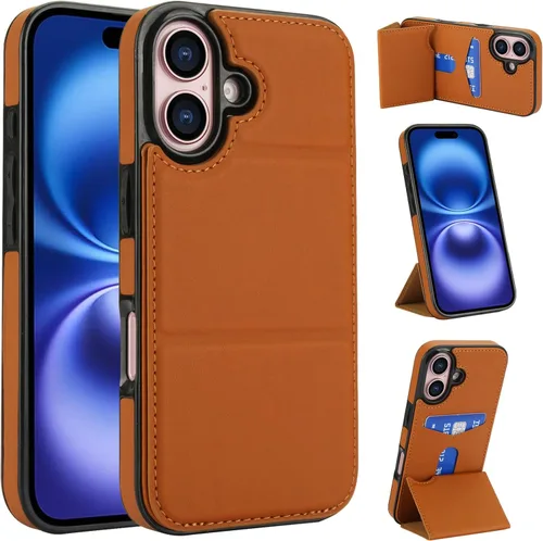 Vista 16 de Dteck Funda para iPhone 16 de 6.1 pulgadas 2024, funda de piel sintética con cierre de botón magnético, ranuras para tarjetas de crédito, función