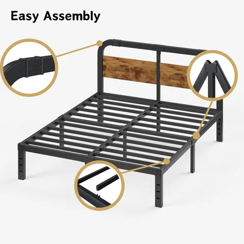 Vista 7 de ZIYOO Base de cama Queen de 14 pulgadas con cabecero, marco de cama de plataforma resistente, no necesita somier, sin ruido, espacio