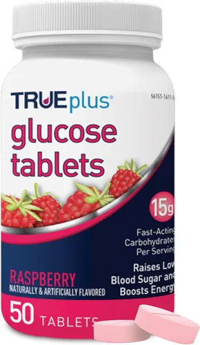 Vista 41 de TRUEplus® Tabletas de glucosa, sabor surtido (uva, frambuesa, naranja), botella de 50 unidades (1)