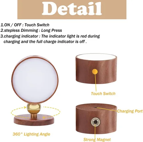 Vista 3 de LANDGOO Lámpara de noche de aplique de pared de madera, recargable, luces Sapele