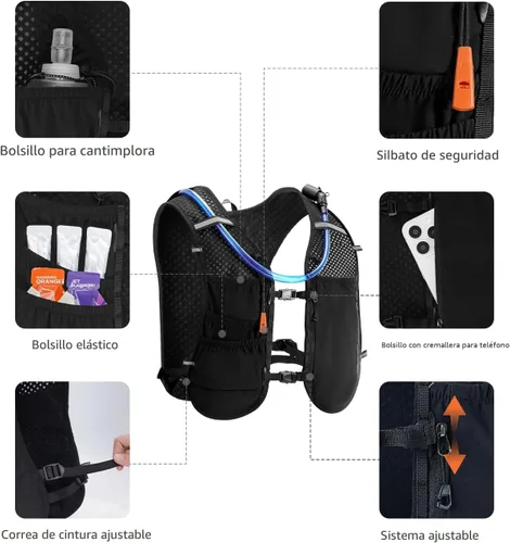 Vista 4 de ECOHUB Chaleco de Hidratación para Correr, Mochila Ligera y Transpirable con Bolsa de Agua de 2L Mochila de Día para Senderismo, Trail Running