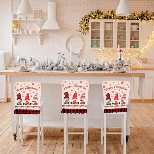 Vista 7 de Fundas navideñas para sillas de arpillera, gnomos a cuadros, decoración de Navidad, fundas protectoras de silla, fundas de comedor de Navidad