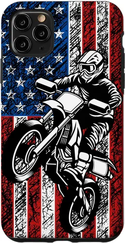 Vista 13 de Funda vintage con bandera estadounidense para iPhone 16 Motocross Dirt Bike