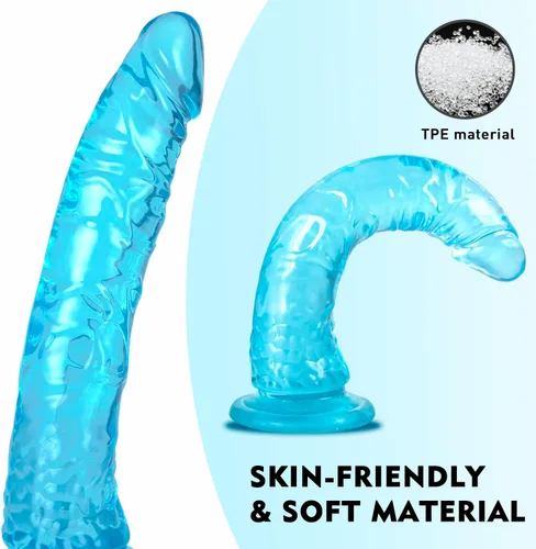 Vista 4 de Consolador realista grande de 8.1 pulgadas con potentes ventosas, juguete sexual suave y realista para principiantes, para mujeres, hombres, Azul
