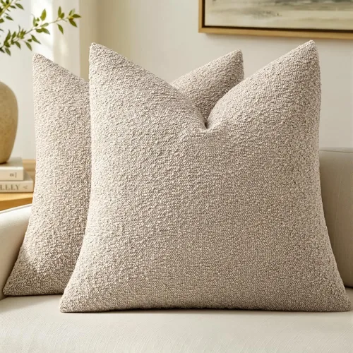 Vista 17 de MIULEE - Fundas de almohada decorativas para sofá lumbar de 16 x 16 pulgadas, color beige Set of 2 Textured Neutral Throw Pillow Covers, Accent