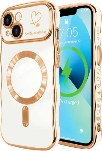 Vista 81 de LCHULLE - Funda magnética para iPhone 13 para mujeres y niñas, con forma ondulada, color azul bebé [Compatible with MagSafe] Cute Curly Wave, Love