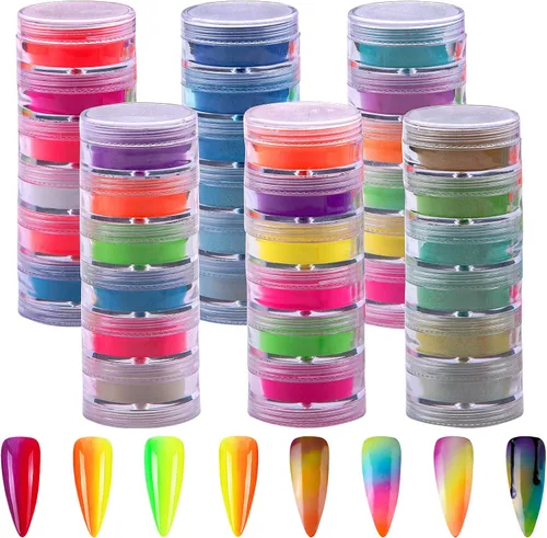 Vista 9 de Duufin 36 colores de pigmento de uñas en gel acrílico pigmentos coloridos luminosos iridiscentes con purpurina perlado de alto brillo halo en polvo