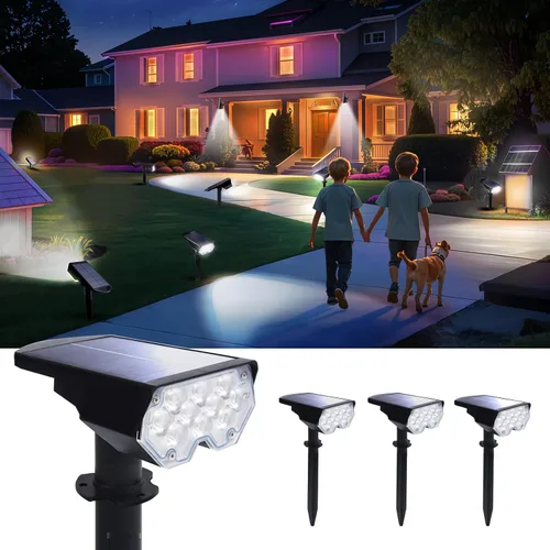 Vista 11 de Foco Solar para Exteriores Impermeable Iluminación LED de Acento para Paisaje para Patio, Árbol, Plantas, Paredes, Sendero, Jardín, Estatuas, Brillo