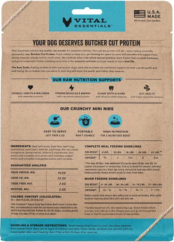 Vista 2 de Vital Essentials Alimento liofilizado para perros, mini puntas de ternera, bolsa de 5.5 onzas Crunchy, Complete Meal or Topper, Made With 96%