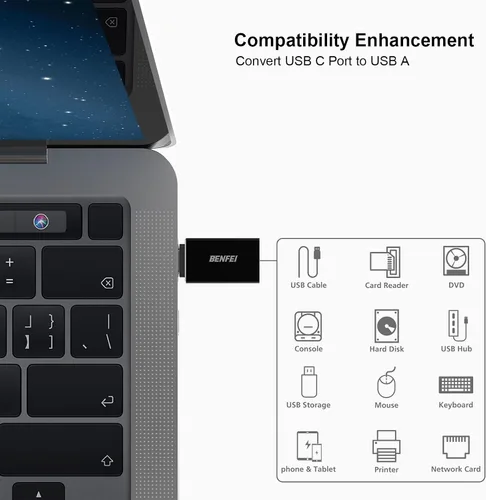 Vista 4 de BENFEI Adaptador USB C a USB 3.0, paquete de 3 adaptadores USB C a un macho a hembra, compatible con MacBook 2018 2017 2016, Samsung Galaxy Note 8
