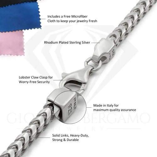 Vista 5 de Giorgio Bergamo - Cadena de plata esterlina 925 sólida estilo franco de 1 a 5.5 mm, paño de microfibra gratis, collar y pulsera de eslabones