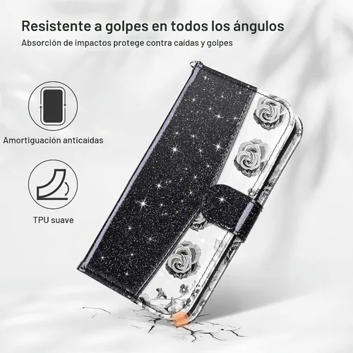 Vista 5 de ULAK Compatible con iPhone 13 Funda tipo cartera para mujer, funda tipo billetera de piel PU con tarjetero y función de caballete, funda protectora