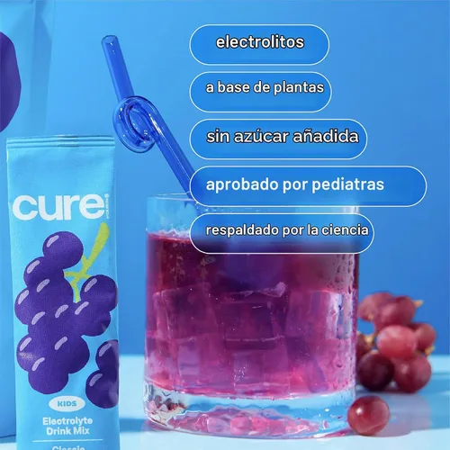 Vista 5 de Cure Hydration - Bebida electrolítica en polvo para niños, uva clásica, 14