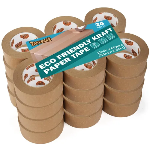 Vista 10 de TAPEBEAR Cinta de papel kraft ecológica, cinta de papel kraft biodegradable, cinta de embalaje writable reciclable, superficie sin revestimiento