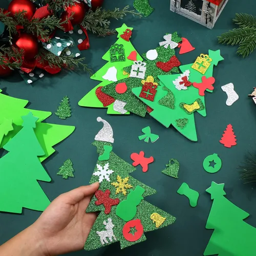 Vista 4 de 24 kits de calcomanías de espuma para árbol de Navidad, autoadhesivas a granel, calcomanías de espuma con purpurina para el invierno, kits