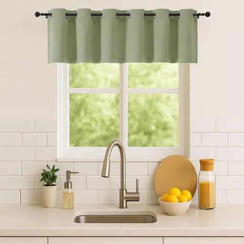 Vista 156 de Simplebrand Juego de 2 paneles de cenefa aguamarina para ventana de cocina de 14 pulgadas de largo, cortinas de oscurecimiento de habitación