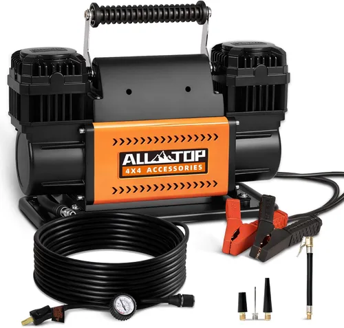 Vista 8 de ALL-TOP Compresor de Aire de Doble Cilindro con Kit Inflador de Neumáticos con Manómetro de Presión Digital, Inflador Portátil 12V 12.35 pies³/Min