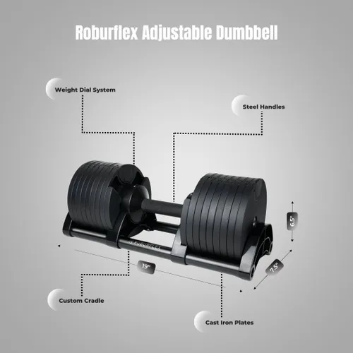 Vista 5 de Adjustable Dumbbell (Single) 5-40/80lb, 5lb Increments, for Home Gym Fitness - Upto 20 weight settings
