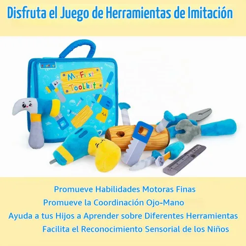 Vista 4 de teytoy Mi primer juego de herramientas, juego de herramientas para bebés de 1 año, juguete de construcción de simulación con caja de herramientas