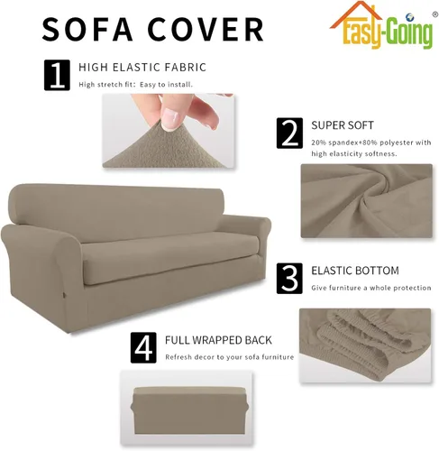 Vista 5 de Easy-Going - Funda elástica de microfibra de 2 piezas para sofá, funda suave de elastano, lavable, parte inferior elástica, protector para muebles