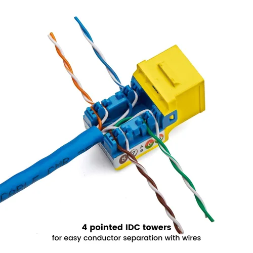Vista 133 de TRUE CABLE Conector Keystone Cat5e, sin blindaje (UTP), perforado de 90 grados, PoE++ (4PPoE) 100W, certificación UL, verificado ETL, certificado