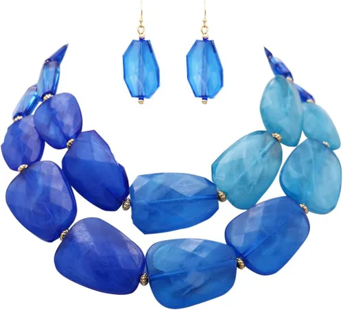 Vista 14 de Rosemarie Collections Conjunto de collar y pendientes elegantes con resina pulida ombre para mujer, 40,6 cm + 7,6 cm de extensor