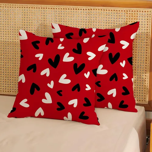Vista 2 de Juego de 2 fundas de almohada de corazón de amor en blanco y negro de 18 x 18 pulgadas, fundas de almohada decorativas de San Valentín, boda, día