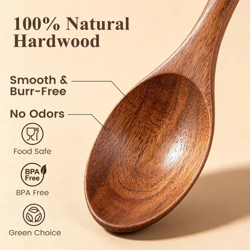 Vista 6 de HAKSEN Cucharas de madera para comer, cuchara de sopa de madera de 8.2 pulgadas con mango largo para comida coreana, comida diaria, salsa, café, 6
