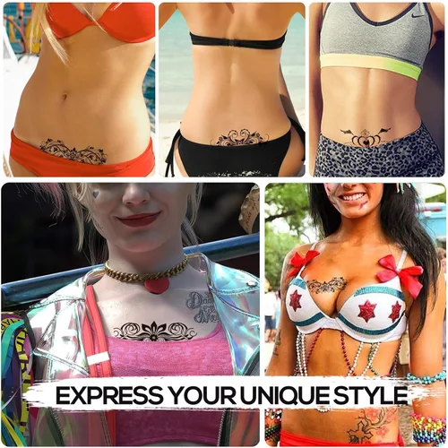 Vista 5 de Tatuajes de niña traviesa de 24 hojas, tatuajes temporales de ala negra para mujeres, damas y niñas, diseños de flores sexys para la parte inferior