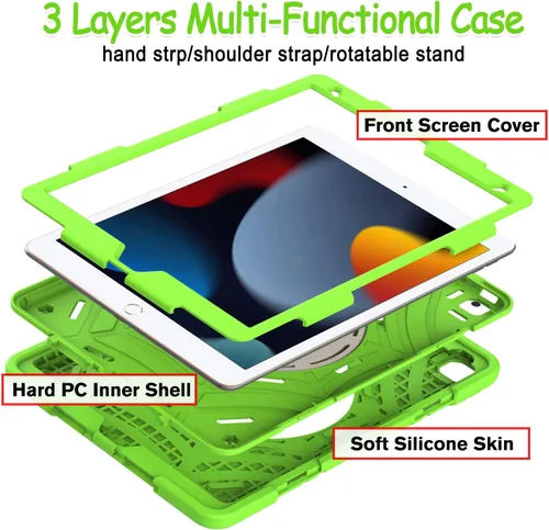 Vista 3 de BMOUO Funda para iPad de 9ª/8ª/7ª generación -10.2 pulgadas 2021/2020/2019 con protector de pantalla, soporte giratorio de 360º correa de mano