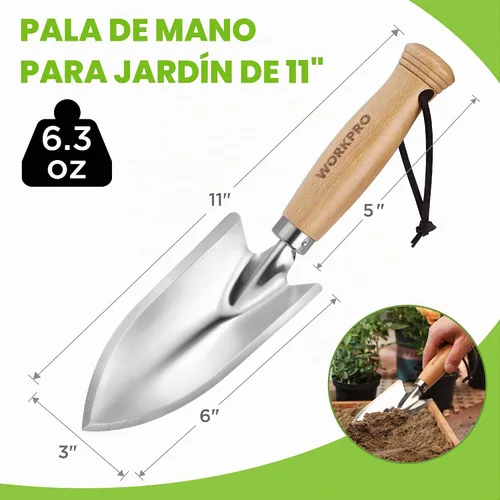 Vista 2 de WORKPRO Paleta de mano de jardín de 11", acero inoxidable pulido resistente