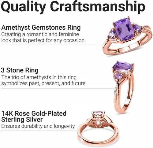 Vista 3 de Shop LC Purple Amethyst Promise Engagement Rings for Women 14K Rose Gold Plated 925 Sterling Silver Bride Birthday Gifts