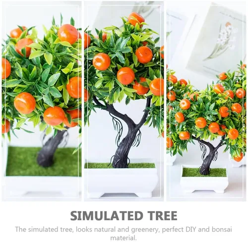Vista 6 de Cabilock - Bonsái de árbol de kumquat simulado de 10.23 x 8.66 x 3.93 pulgadas, planta falsa en maceta para interiores, hogar, oficina, boda