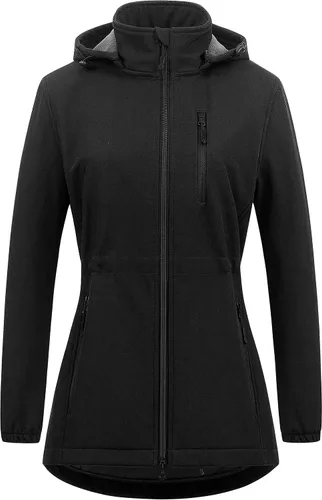 Vista 2 de Chrisuno Chaqueta ligera y larga con forro polar Softshell para mujer, impermeable Anorak con capucha extraíble
